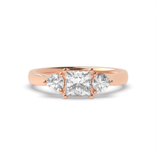 4 Prong Princess/Round Rose Gold Heirloom triad Trilogy Engagement Rings