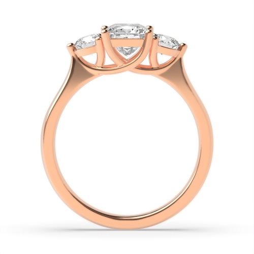 4 Prong Princess/Round Rose Gold Heirloom triad Trilogy Engagement Rings