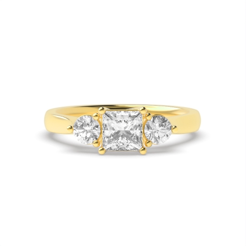 4 Prong Princess/Round Yellow Gold Heirloom triad Trilogy Engagement Rings