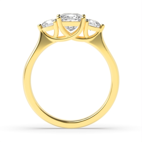 4 Prong Princess/Round Yellow Gold Heirloom triad Trilogy Engagement Rings