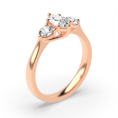 6 Prong Marquise/Round Rose Gold Symphony triad Trilogy Engagement Rings