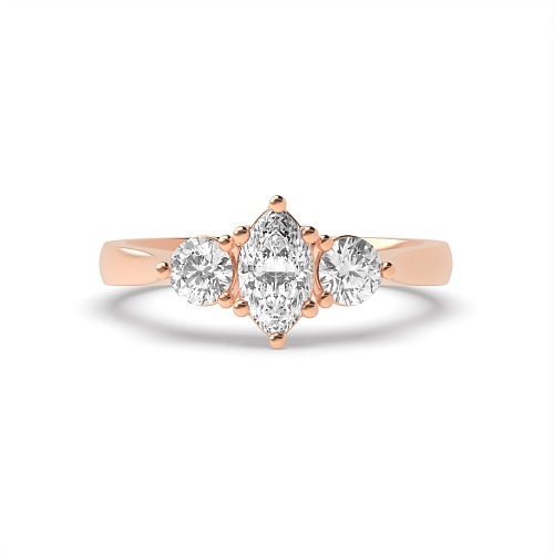 6 Prong Marquise/Round Rose Gold Symphony triad Trilogy Engagement Rings