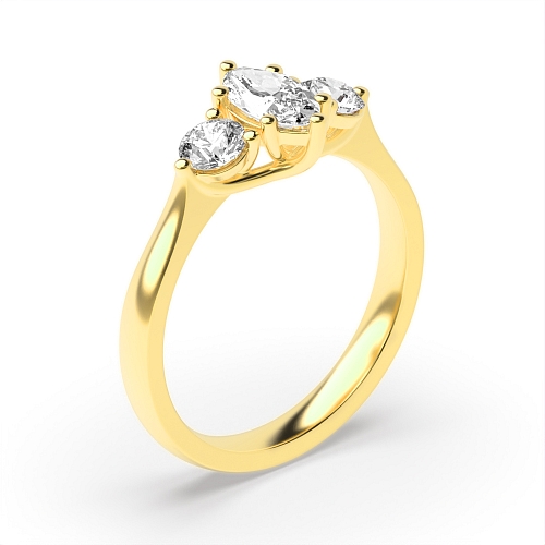 6 Prong Marquise/Round Yellow Gold Symphony triad Trilogy Engagement Rings