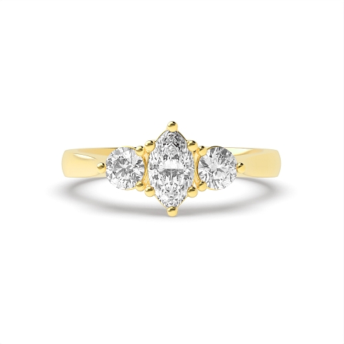 6 Prong Marquise/Round Yellow Gold Symphony triad Trilogy Engagement Rings