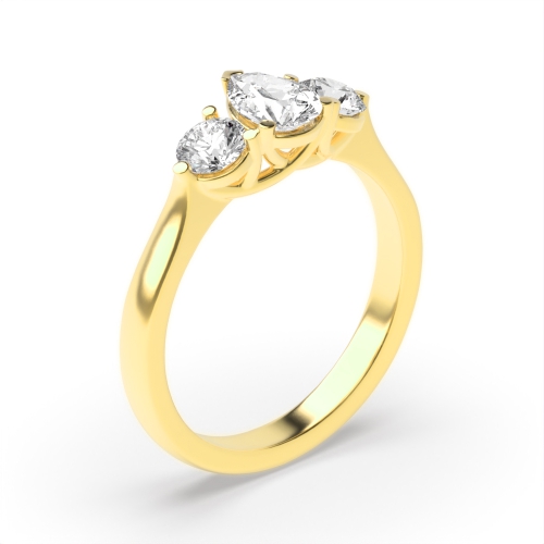 prong setting round and pear trilogy diamond engagement ring