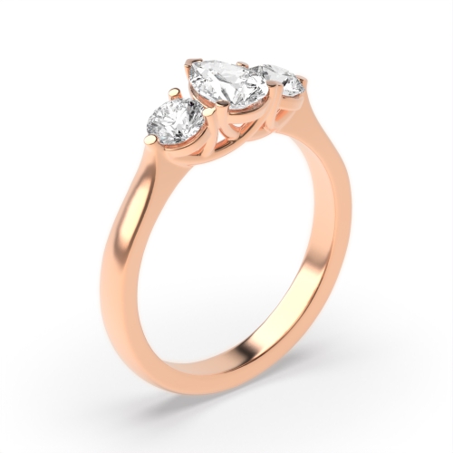 3 Prong Round/Pear Rose Gold Harmony triad Trilogy Engagement Rings