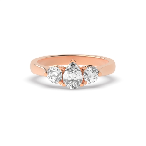 3 Prong Round/Pear Rose Gold Harmony triad Trilogy Engagement Rings