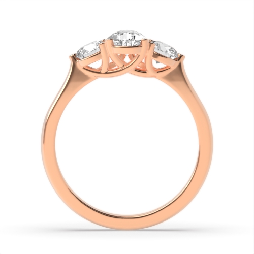 3 Prong Round/Pear Rose Gold Harmony triad Trilogy Engagement Rings