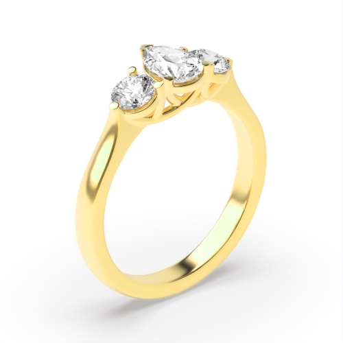 3 Prong Round/Pear Yellow Gold Harmony triad Trilogy Engagement Rings
