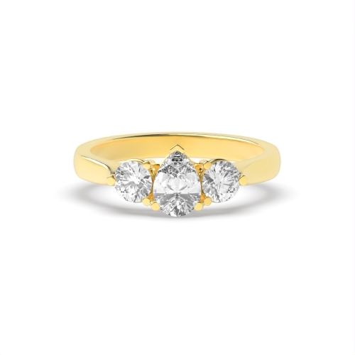 3 Prong Round/Pear Yellow Gold Harmony triad Trilogy Engagement Rings