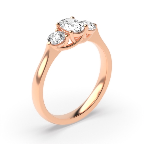 4 Prong Oval/Round Rose Gold Heirloom triad Trilogy Engagement Rings
