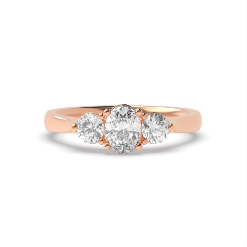 4 Prong Oval/Round Rose Gold Heirloom triad Trilogy Engagement Rings