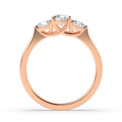 4 Prong Oval/Round Rose Gold Heirloom triad Trilogy Engagement Rings