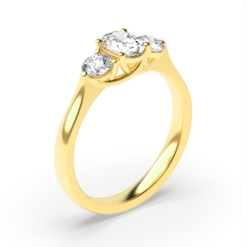 4 Prong Oval/Round Yellow Gold Heirloom triad Engagement Rings