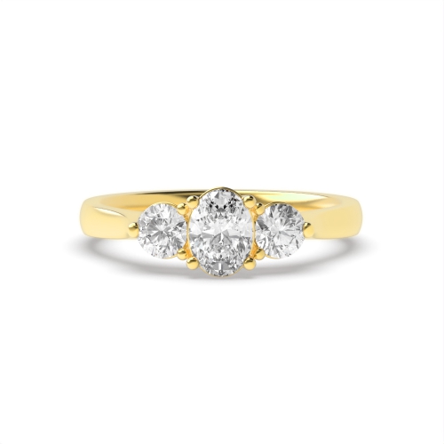 4 Prong Oval/Round Yellow Gold Heirloom triad Engagement Rings