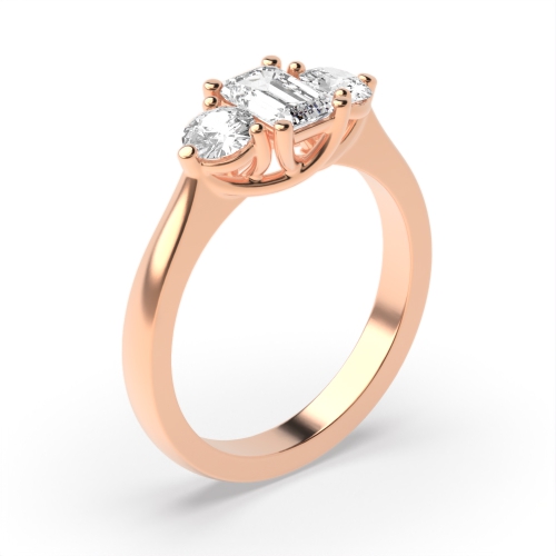 4 Prong Emerald/Round Rose Gold Harmony triad Trilogy Engagement Rings