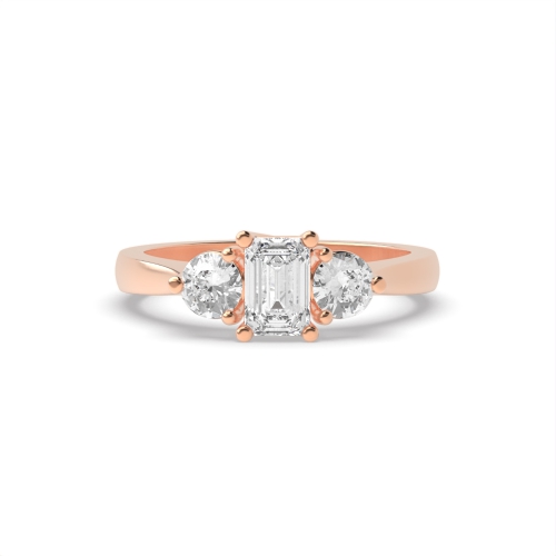 4 Prong Emerald/Round Rose Gold Harmony triad Trilogy Engagement Rings