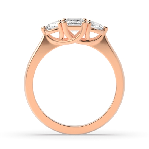 4 Prong Emerald/Round Rose Gold Harmony triad Trilogy Engagement Rings