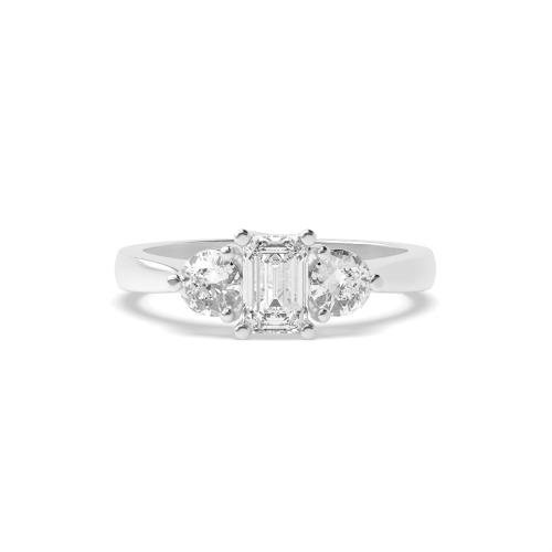 4 Prong Emerald/Round Harmony triad Moissanite Engagement Rings