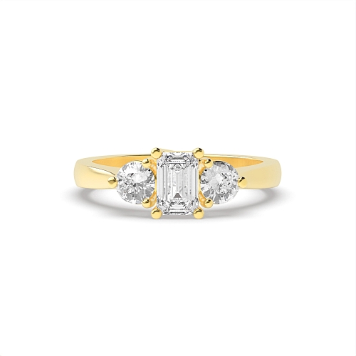 4 Prong Emerald/Round Yellow Gold Harmony triad Engagement Rings