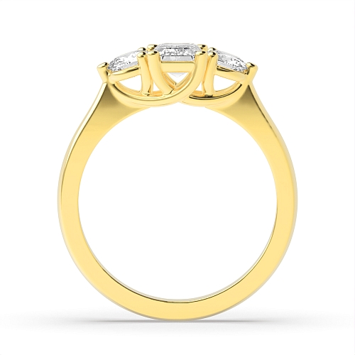 4 Prong Emerald/Round Yellow Gold Harmony triad Engagement Rings