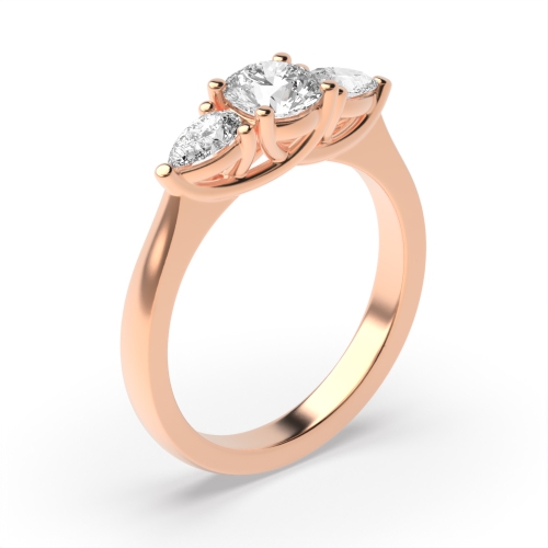 4 Prong Round/Pear Rose Gold Opulence triad Trilogy Engagement Rings