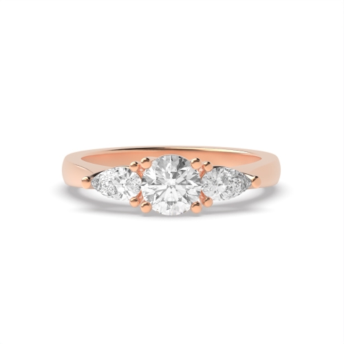 4 Prong Round/Pear Rose Gold Opulence triad Trilogy Engagement Rings