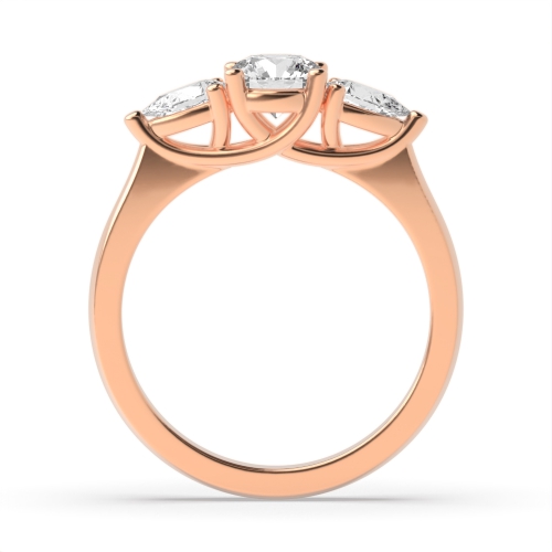 4 Prong Round/Pear Rose Gold Opulence triad Trilogy Engagement Rings