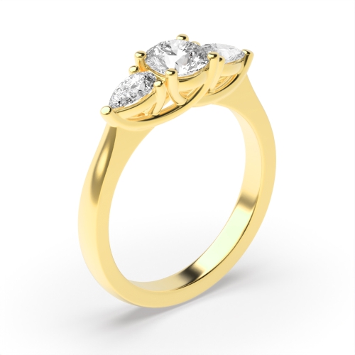 4 Prong Round/Pear Yellow Gold Opulence triad Engagement Rings