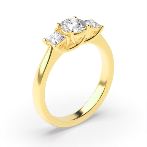 4 Prong Yellow Gold Trilogy Diamond Rings