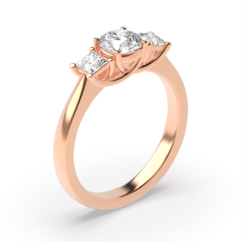 4 Prong Princess/Round Rose Gold Center side Trilogy Engagement Rings