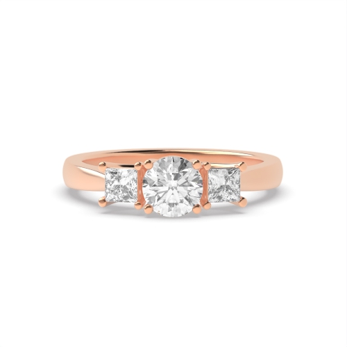 4 Prong Princess/Round Rose Gold Center side Trilogy Engagement Rings