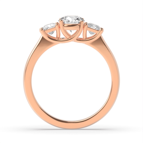 4 Prong Princess/Round Rose Gold Center side Trilogy Engagement Rings