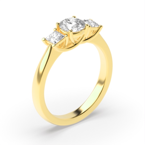 4 Prong Princess/Round Yellow Gold Center side Trilogy Engagement Rings