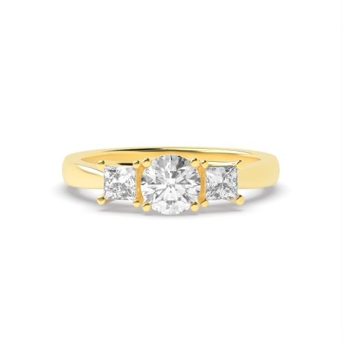 4 Prong Princess/Round Yellow Gold Center side Trilogy Engagement Rings