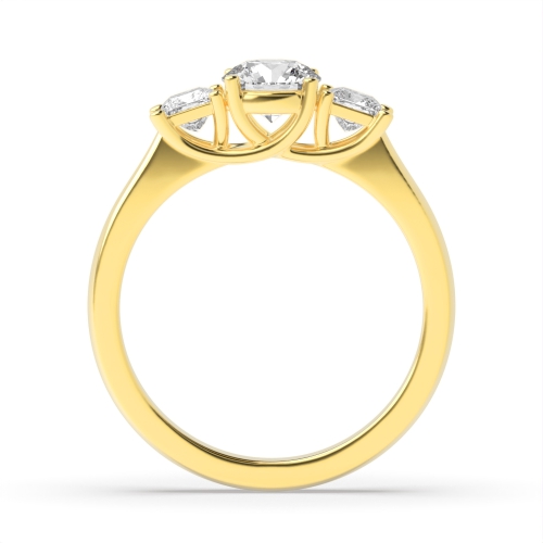 4 Prong Princess/Round Yellow Gold Center side Trilogy Engagement Rings