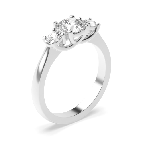 4 Prong Oval/Round Natural Diamond Trilogy Engagement Ring