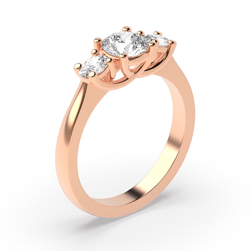 Oval/Round Rose Gold Natural Trilogy Engagement Rings