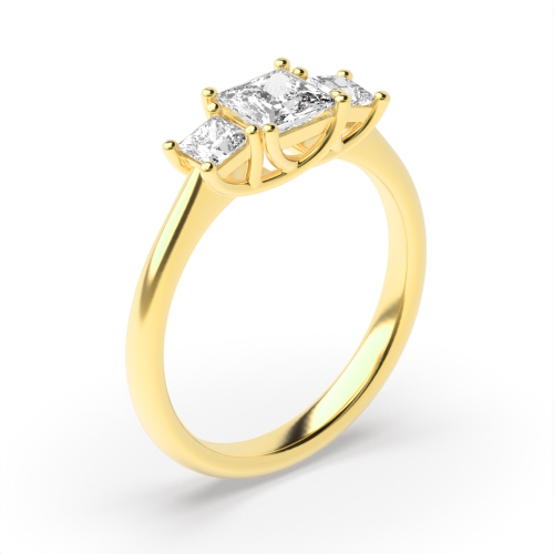 4 Prong Princess Yellow Gold Trilogy Diamond Rings