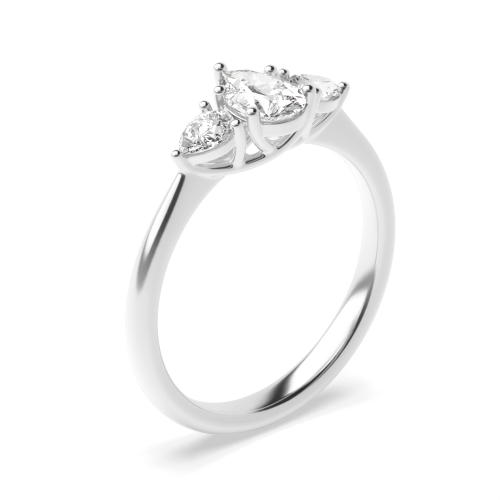 4 Prong Pear Platinum Trilogy Engagement Rings