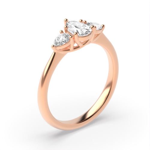 Prong Pear Rose Gold Heirloom triad Trilogy Engagement Rings