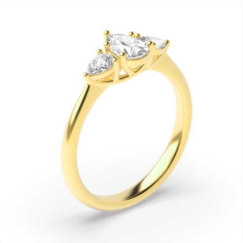 Prong Pear Yellow Gold Heirloom triad Engagement Rings