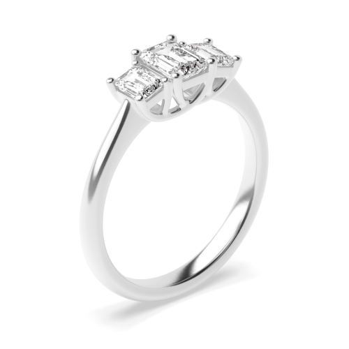 4 Prong Emerald Platinum Trilogy Engagement Rings