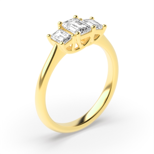 4 Prong Emerald Yellow Gold Trilogy Diamond Rings