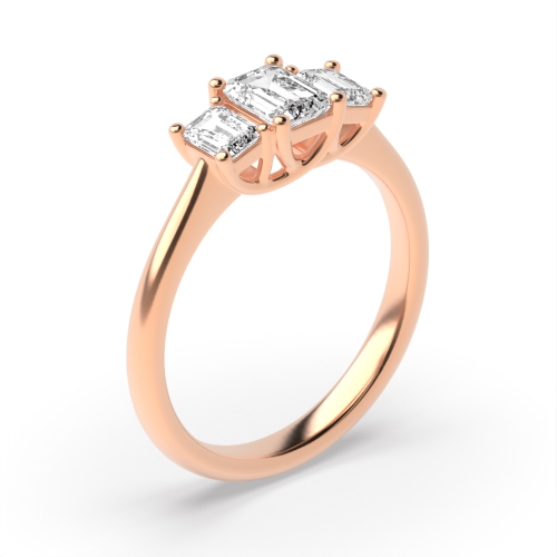 4 Prong Emerald Rose Gold Trilogy Engagement Rings