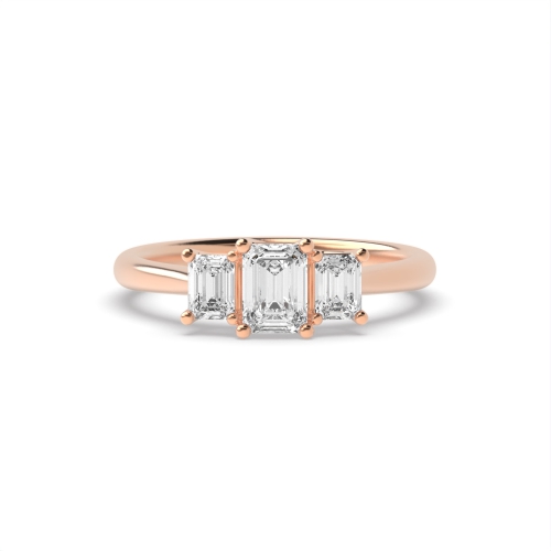 4 Prong Emerald Rose Gold Trilogy Engagement Rings