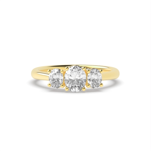 4 Prong Oval Yellow Gold Trilogy Diamond Ring