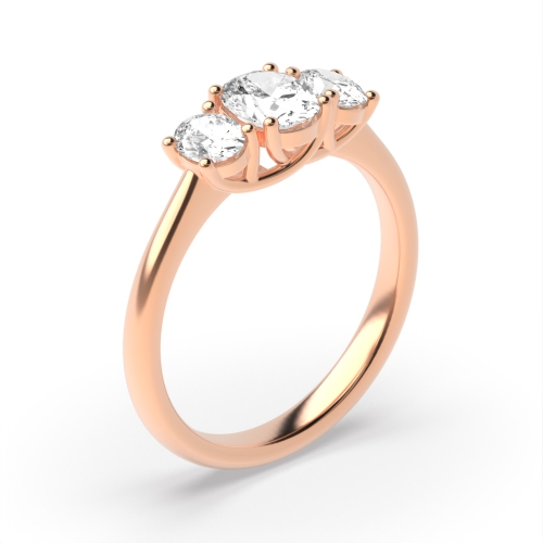 4 Prong Oval Rose Gold Trellis Trilogy Engagement Rings