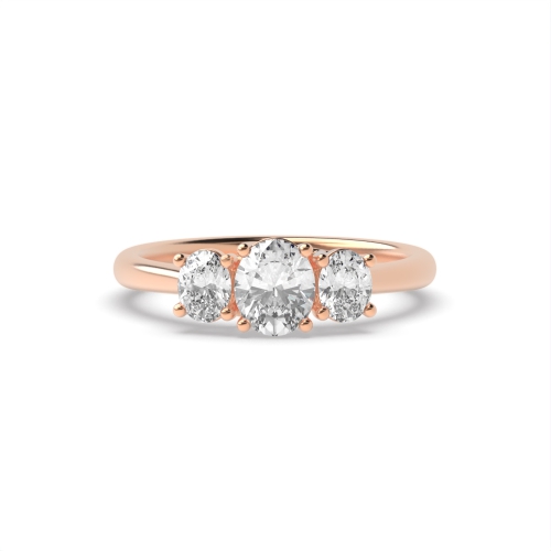 4 Prong Oval Rose Gold Trellis Trilogy Engagement Rings