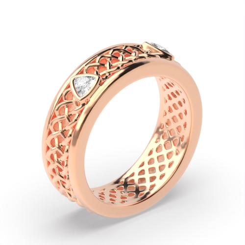 Bezel Setting Trillion Rose Gold Lattice Band Diamond Rings